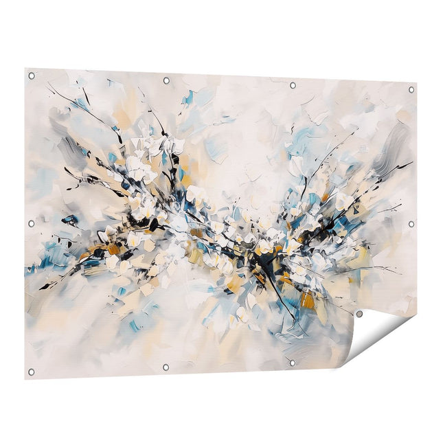 Tuinposter vooraanzicht Abstract Kunstwerk met Blauwe, Gele en Zwarte Kleuren