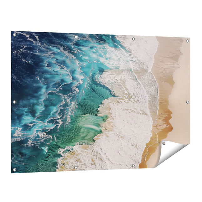 Tuinposter vooraanzicht Strand met Golven en Zand