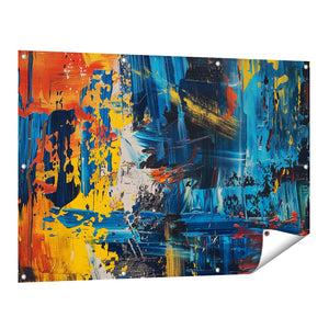 Tuinposter vooraanzicht Abstract Kunstwerk met Blauwe, Gele en Rode Kleuren