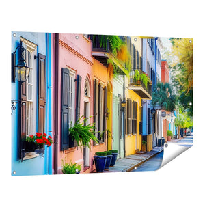 Tuinposter vooraanzicht Kleurrijke Huizen in een Straat in Charleston, Zuid-Carolina