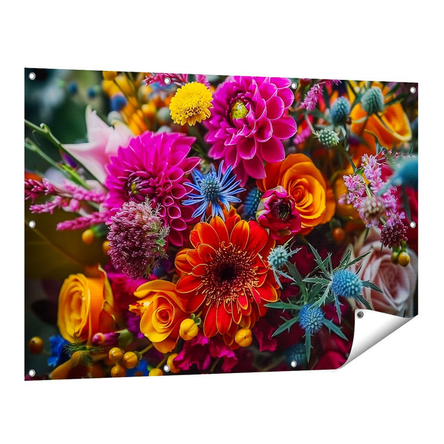 Tuinposter vooraanzicht Kleurrijke Bloemen in een Vaas