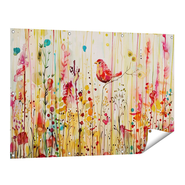 Tuinposter vooraanzicht Aquarelkunstwerk van een Vogel op een Tak