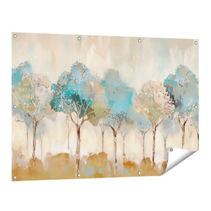 Tuinposter vooraanzicht Kunstwerk van Bomen in Blauw, Bruin en Bruin