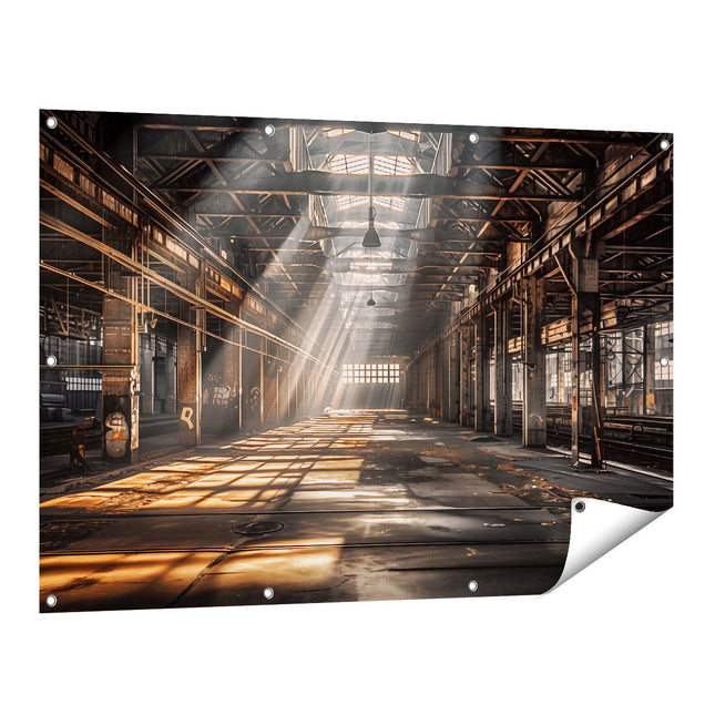 Tuinposter vooraanzicht De Zon schijnt door een Raam