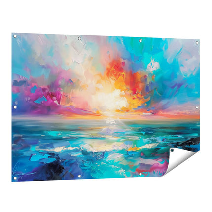 Tuinposter vooraanzicht Abstract Kunstwerk van een Zonsondergang boven de Oceaan