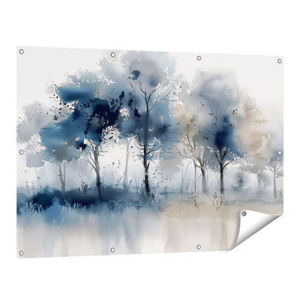 Tuinposter vooraanzicht Aquarelkunstwerk van Bomen