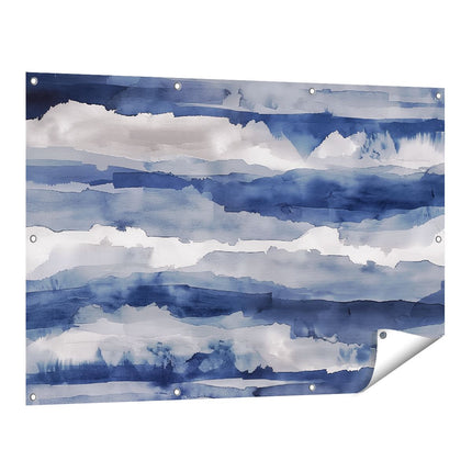 Tuinposter vooraanzicht Blauw en Wit Aquarelkunstwerk