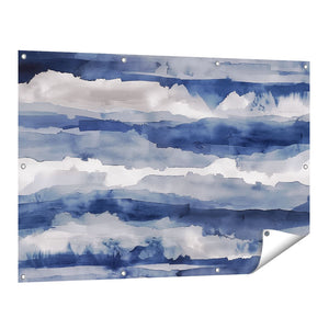 Tuinposter vooraanzicht Blauw en Wit Aquarelkunstwerk