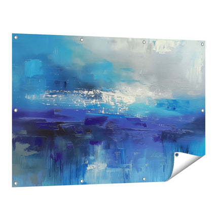 Tuinposter vooraanzicht Abstract Kunstwerk van Blauw en Wit