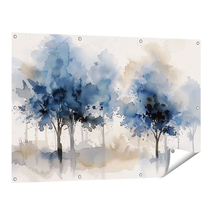 Tuinposter vooraanzicht Aquarelkunstwerk van Bomen