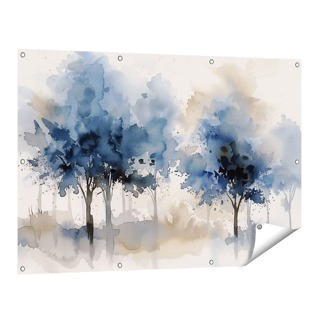 Tuinposter vooraanzicht Aquarelkunstwerk van Bomen