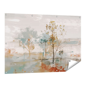 Tuinposter vooraanzicht Abstract Kunstwerk van Bomen in een Veld