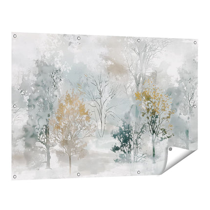 Tuinposter vooraanzicht Aquarelkunstwerk van Bomen