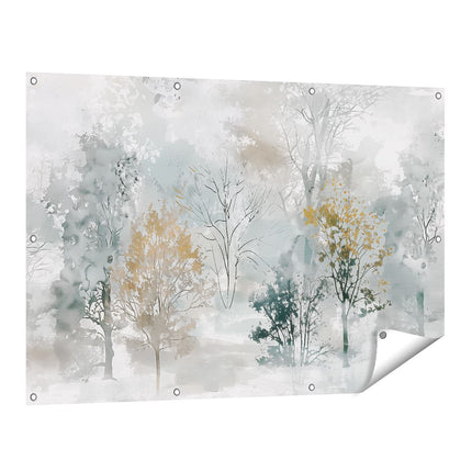 Tuinposter vooraanzicht Aquarelkunstwerk van Bomen