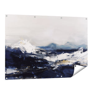 Tuinposter vooraanzicht Abstract Kunstwerk van Bergen in Blauw en Wit
