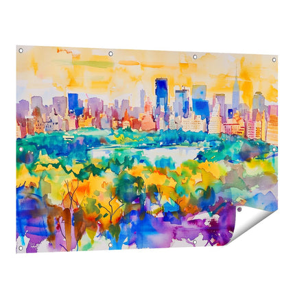 Tuinposter vooraanzicht Aquarelkunstwerk van Central Park in de Stad New York