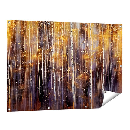 Tuinposter vooraanzicht Kunstwerk van Berkenbomen in een Bos
