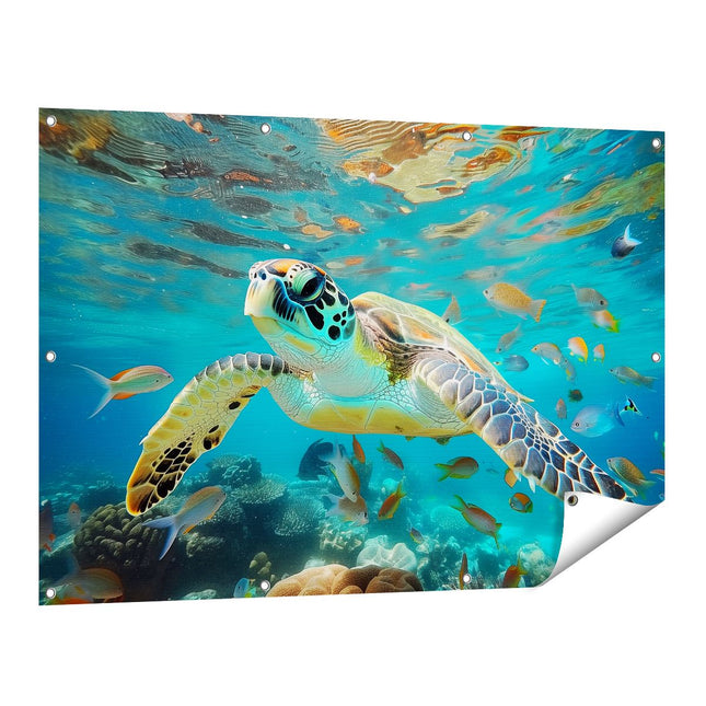 Tuinposter vooraanzicht Schildpad die in de Oceaan Zwemt