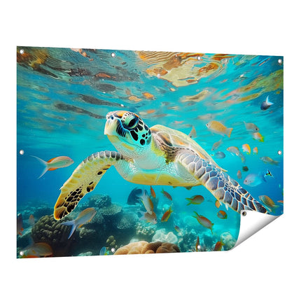 Tuinposter vooraanzicht Schildpad die in de Oceaan Zwemt