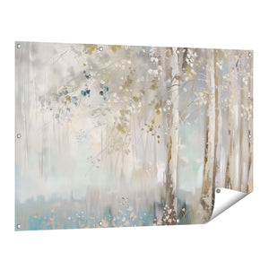 Tuinposter vooraanzicht Kunstwerk van Berkenbomen in een Bos