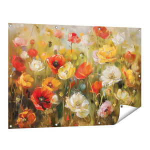 Tuinposter vooraanzicht Kunstwerk van Bloemen in een Veld