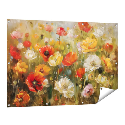 Tuinposter vooraanzicht Kunstwerk van Bloemen in een Veld