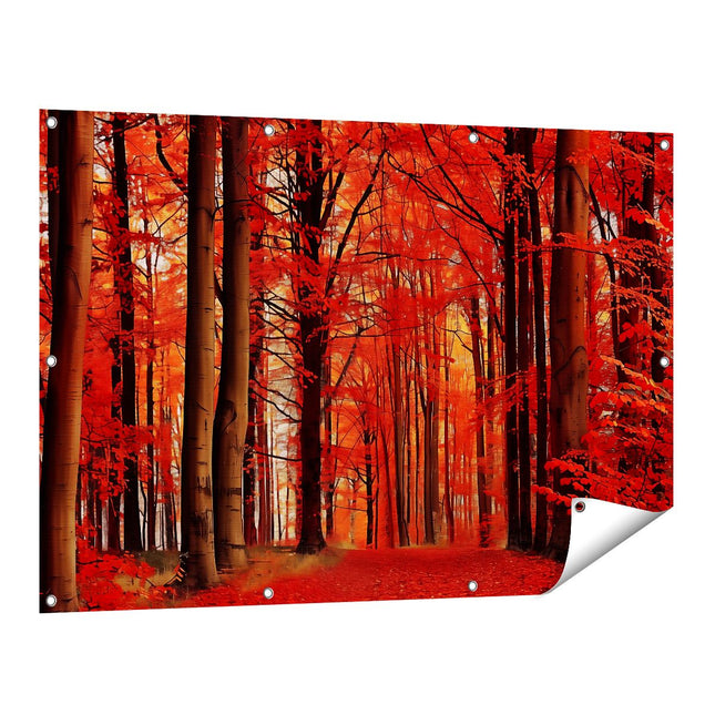 Tuinposter vooraanzicht Rood Pad in een Bos