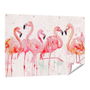 Tuinposter vooraanzicht Aquarelkunstwerk van Flamingo's