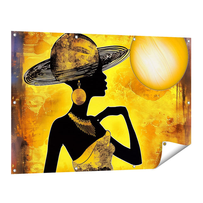 Tuinposter vooraanzicht Silhouet van een Vrouw die een Hoed Draagt