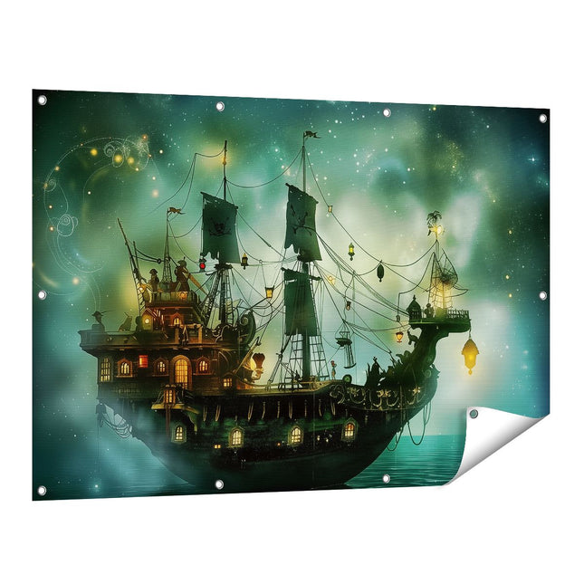 Tuinposter vooraanzicht Piratenschip in de Oceaan