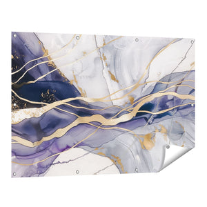 Tuinposter vooraanzicht Abstract Kunstwerk met Gouden en Blauwe Lijnen