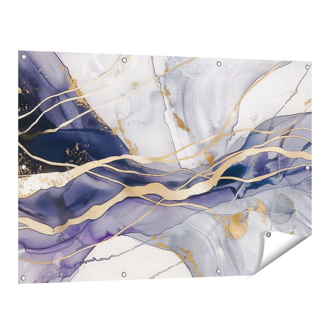 Tuinposter vooraanzicht Abstract Kunstwerk met Gouden en Blauwe Lijnen