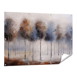 Tuinposter vooraanzicht Kunstwerk van Bomen in de Mist