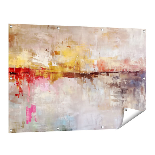 Tuinposter vooraanzicht Abstract Kunstwerk met Rode, Gele en Bruine Kleuren