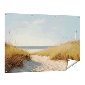 Tuinposter vooraanzicht Zandduinen en een Vuurtoren