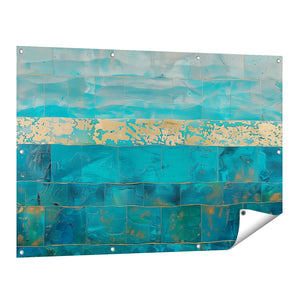 Tuinposter vooraanzicht Kunstwerk van een Blauw en Goud Betegelde Muur
