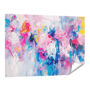 Tuinposter vooraanzicht Abstract Kunstwerk met Blauwe, Roze en Gele Kleuren