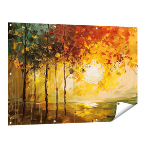 Tuinposter vooraanzicht Kunstwerk van Bomen en een Zonsondergang