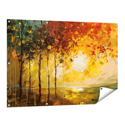 Tuinposter vooraanzicht Kunstwerk van Bomen en een Zonsondergang