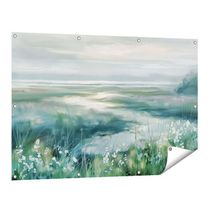 Tuinposter vooraanzicht Kunstwerk van een Moeras met Witte Bloemen