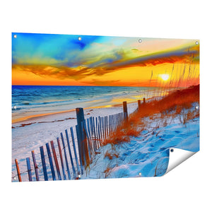 Tuinposter vooraanzicht Strandtafereel met een Hek en Zand