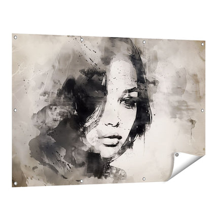 Tuinposter vooraanzicht Portret van een Vrouw in Zwart Wit