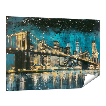 Tuinposter vooraanzicht Brooklyn Bridge 's Nachts