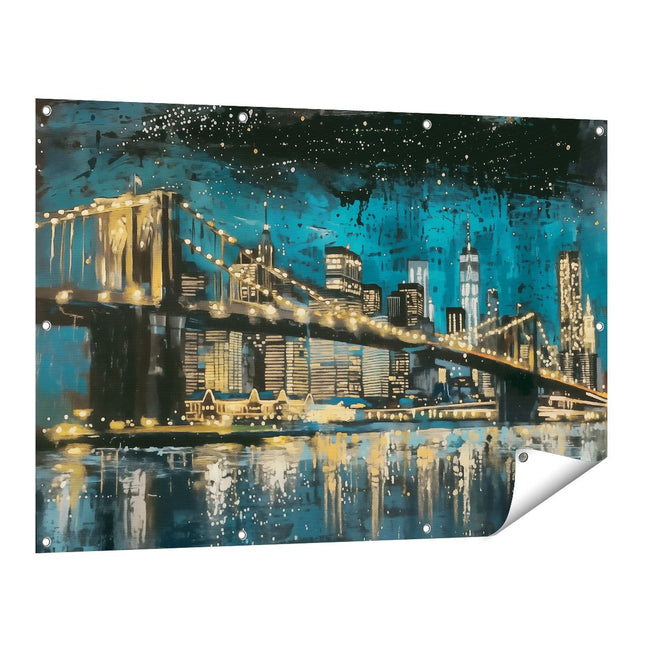 Tuinposter vooraanzicht Brooklyn Bridge 's Nachts