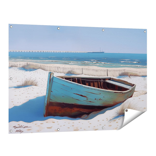 Tuinposter vooraanzicht Boot in het Zand
