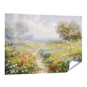 Tuinposter vooraanzicht Kunstwerk van een Pad door een Veld met Wilde Bloemen