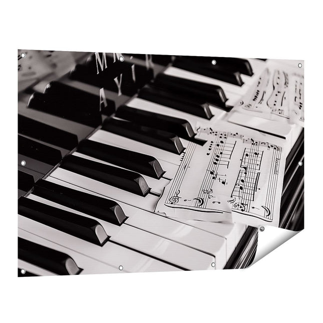 Tuinposter vooraanzicht Zwart Witfoto van een Piano