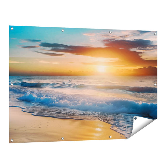 Tuinposter vooraanzicht De Zon gaat onder boven de Oceaan