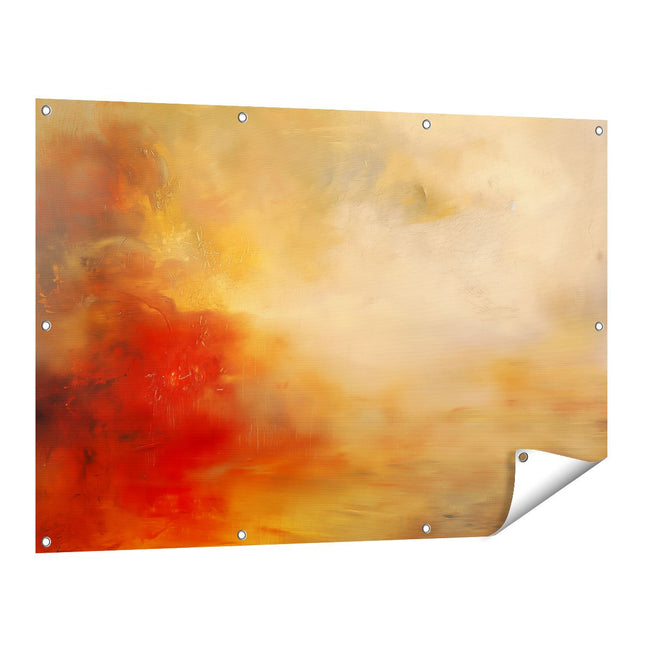 Tuinposter vooraanzicht Abstract Kunstwerk met Rode, Gele en Oranje Kleuren