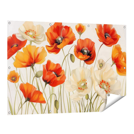 Tuinposter vooraanzicht Kunstwerk van Rode en Witte Klaprozen